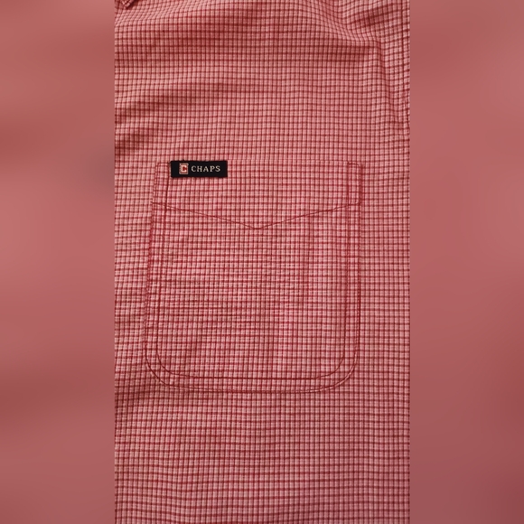 CHAPS MENS EASY CARE PINK CHECKERED SHORT SLEEVES CASUAL DRESS SHIRT SZ MEDIUM M - Picture 3 of 7